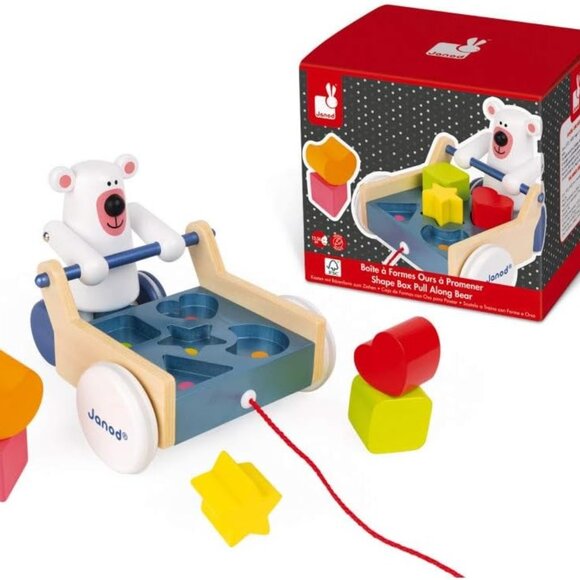 Janod Zigolos Pull Along Shape Box Bear Baby Toy 2 Game in 1 Brand New For12m + - Picture 4 of 7